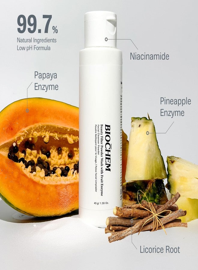 BIOCHEM Beauty Filter Powder Face Wash with Fruit Enzyme, Daily Wash with Papaya & Pineapple Enzyme, Gentle Plant-Based Low pH Exfoliator Cleanser for Women & Men, Sensitive Skin (1.59 fl oz / 45 g) - Image 2